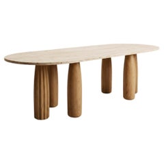 Gambe del tavolo da pranzo Djembe in Oak e piano in Travertino