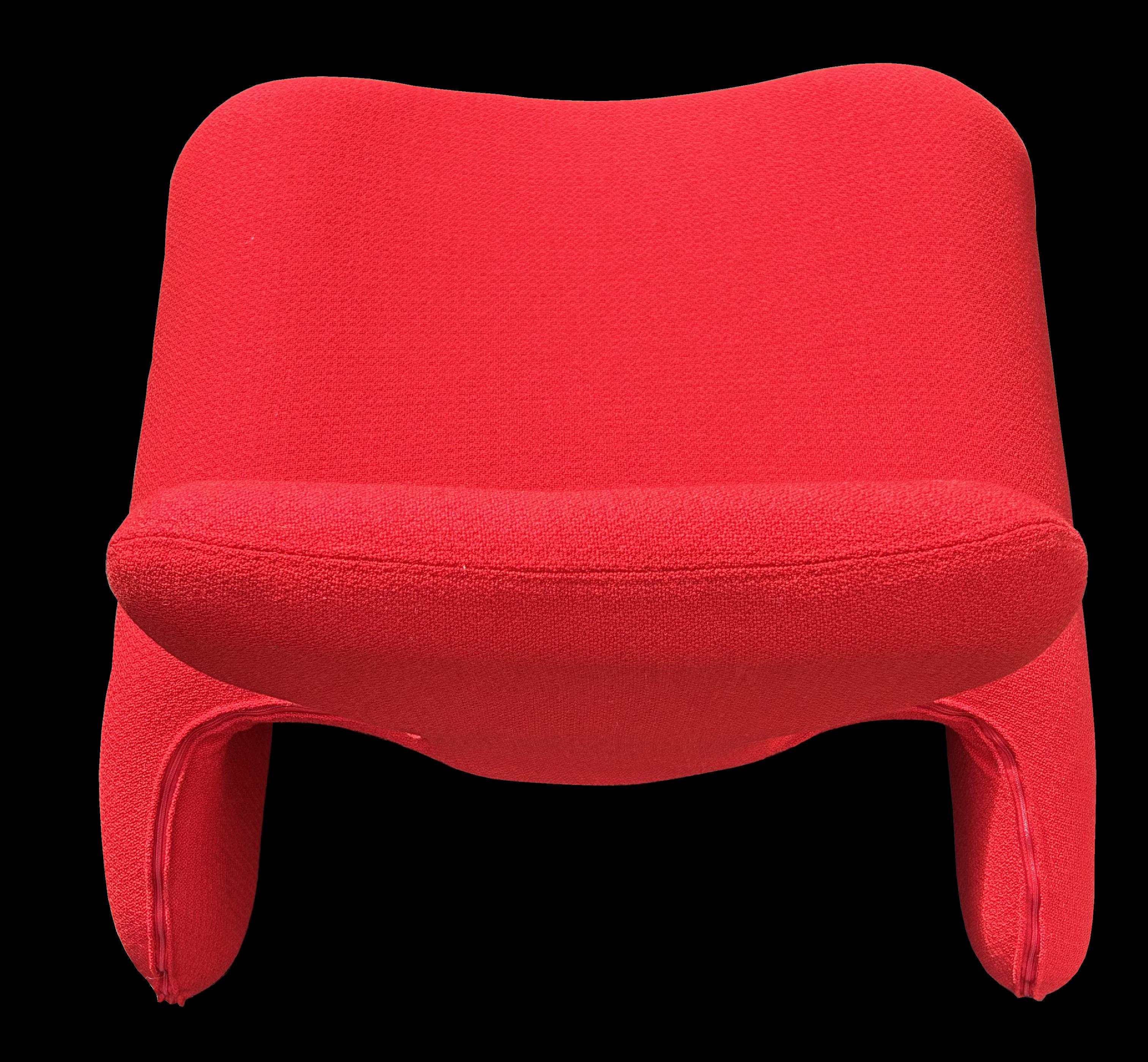 This is an original Djinn chair, as seen in 2001 a Space Odysee, the frame has been rewebbed, refoamed to current fire safety regulations and recovered in a top quality red stretch fabric from Knoll International, and now is a beautiful example of