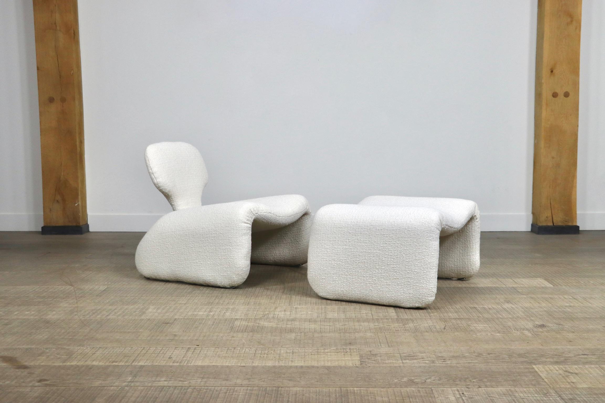 Mid-20th Century Djinn Chair with Ottoman in Bouclé by Olivier Morgue for Airborne, 1960s