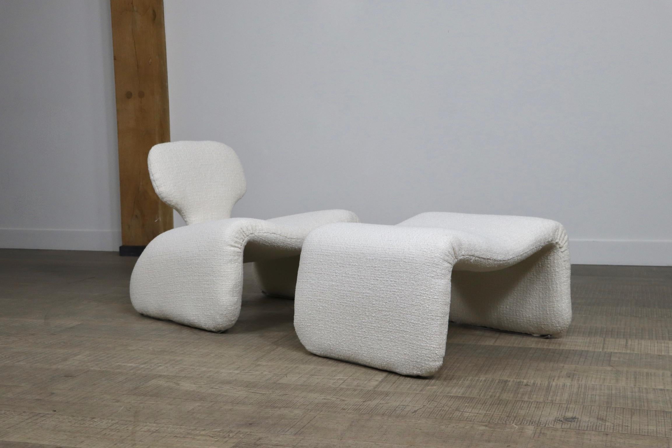 Djinn Chair with Ottoman in Bouclé by Olivier Morgue for Airborne, 1960s 1