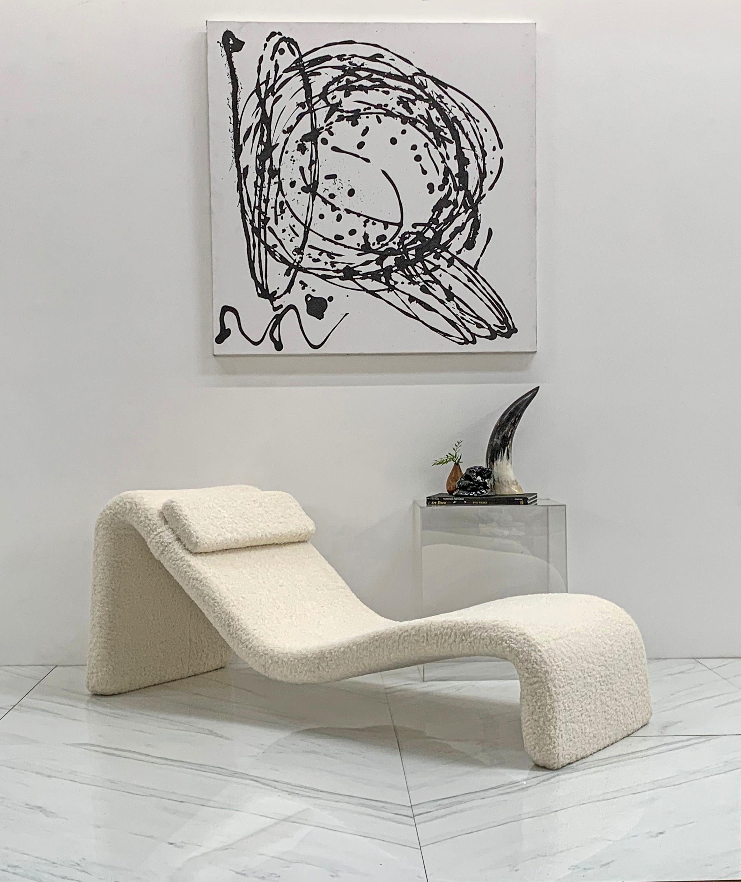 Djinn Chaise Lounge in Ivory Boucle by Olivier Mourgue, Airborne, France 1960’s 1