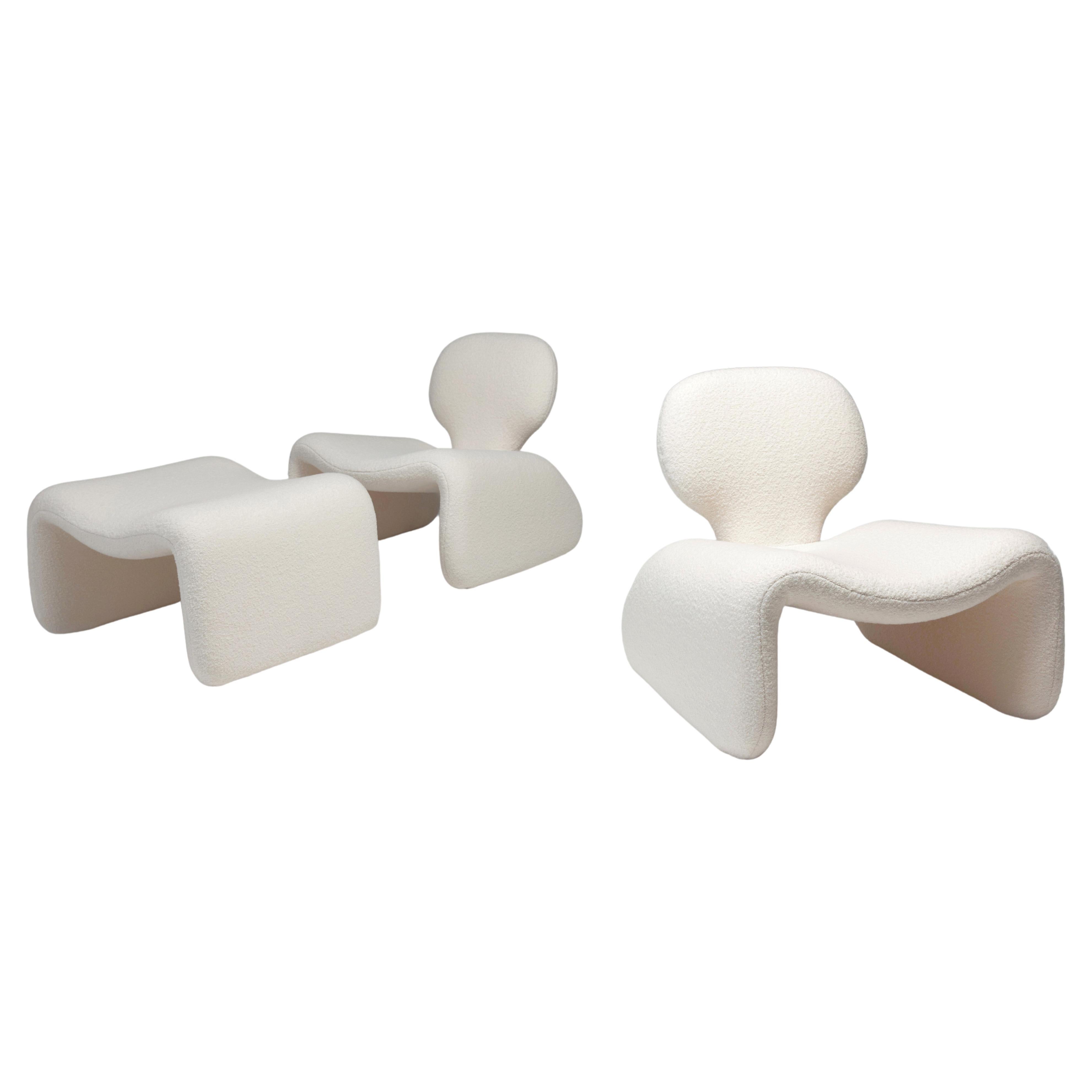 ‘Djinn’ Easy Chairs and Ottoman by Olivier Mourgue for Airborne For Sale