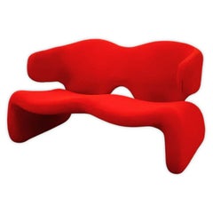 Settee Djinn en tissu d'ameublement et acier d'Olivier Mourgue, 1965