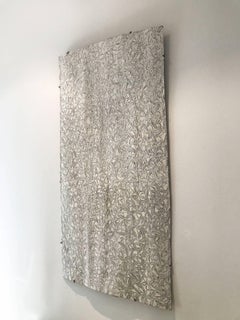 Contemporary Australian Aboriginal white and grey ochre painting on bark