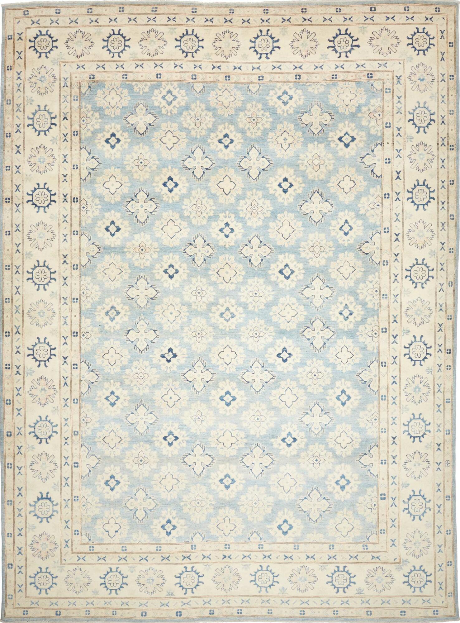 Djoharian Collection Exklusive Kazak Stil Teppich 9x12 Zimmer Größe Blau Gedämpfte Farben (Oushak) im Angebot
