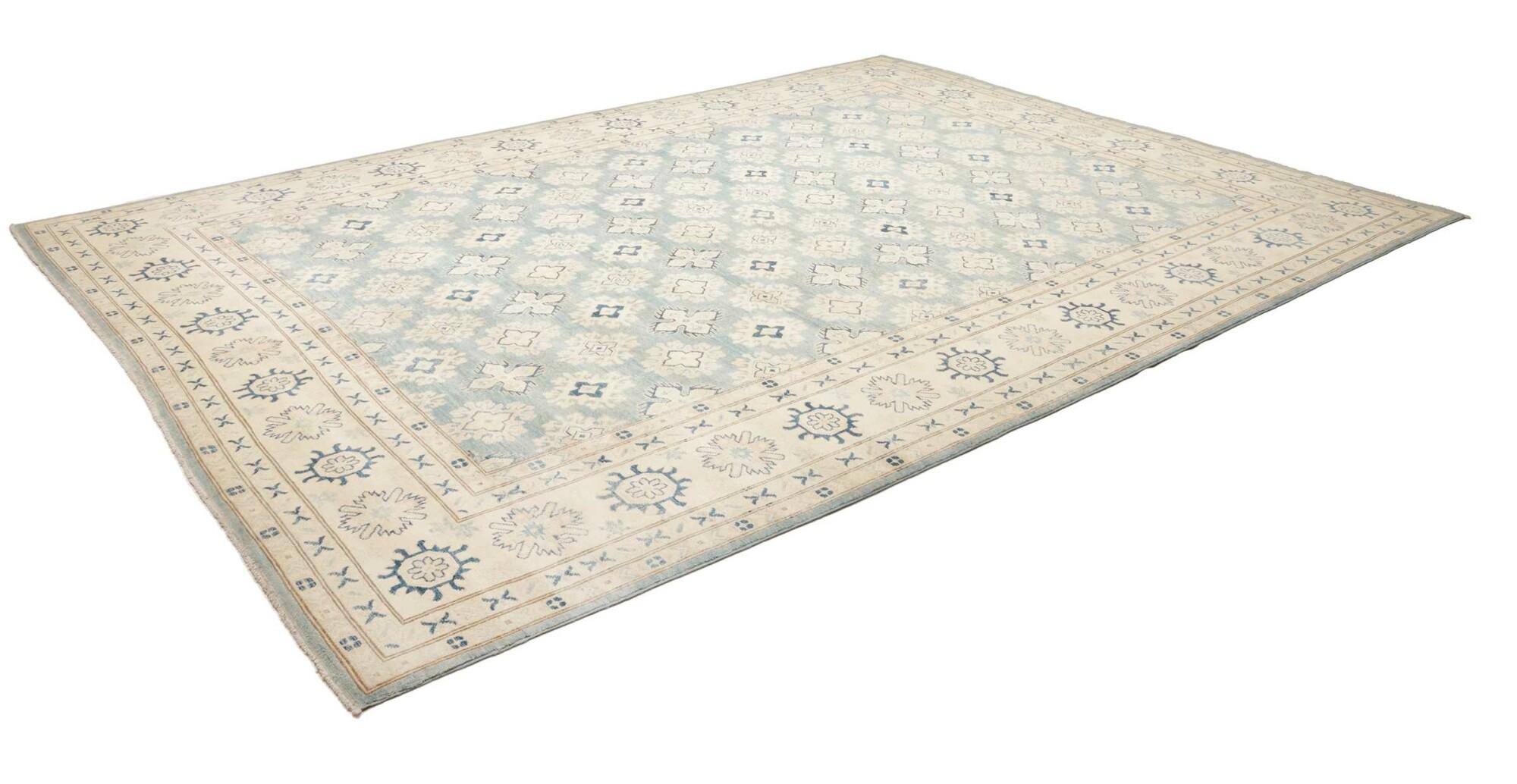 Djoharian Collection Exklusive Kazak Stil Teppich 9x12 Zimmer Größe Blau Gedämpfte Farben (Afghanisch) im Angebot