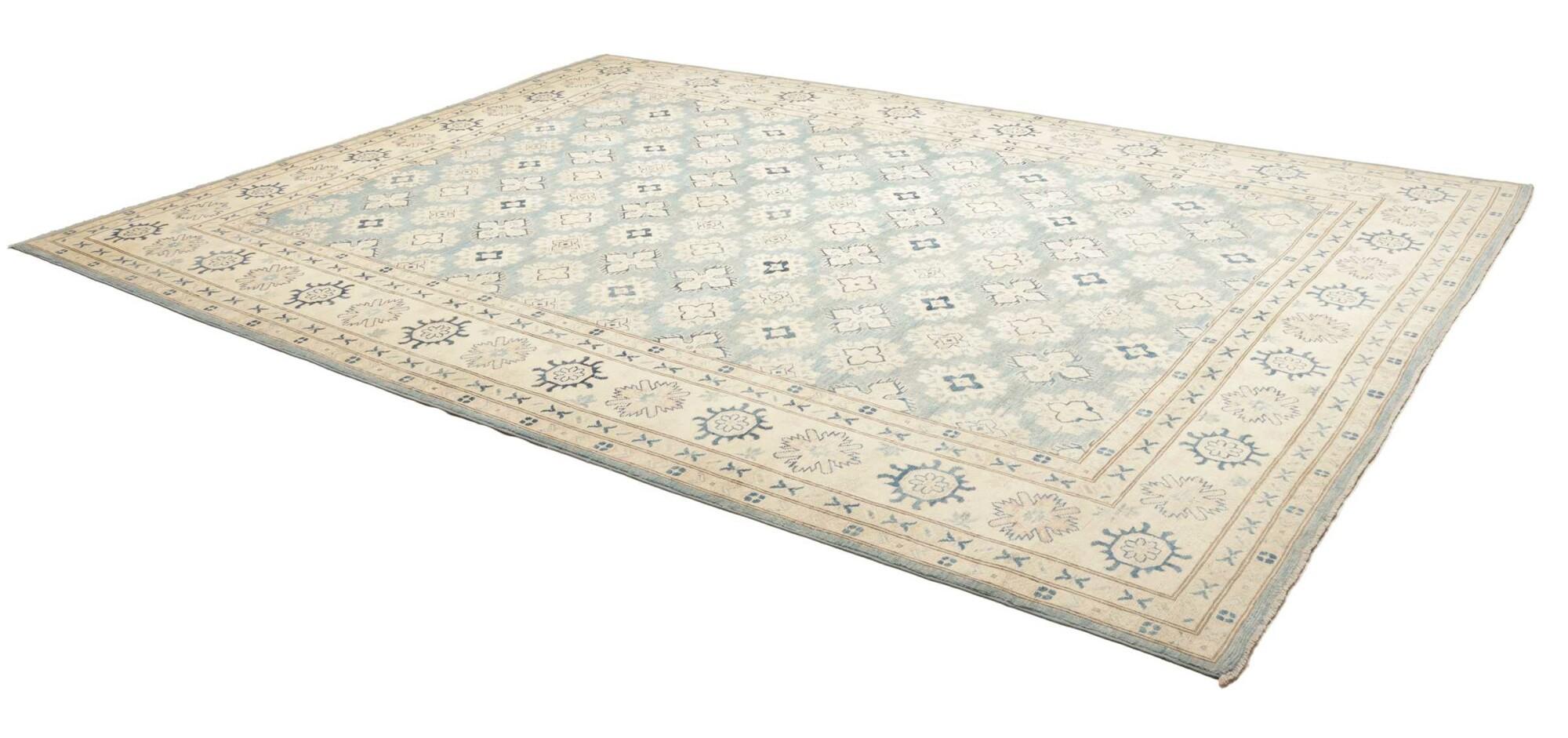 Djoharian Collection Exklusive Kazak Stil Teppich 9x12 Zimmer Größe Blau Gedämpfte Farben (Handgeknüpft) im Angebot