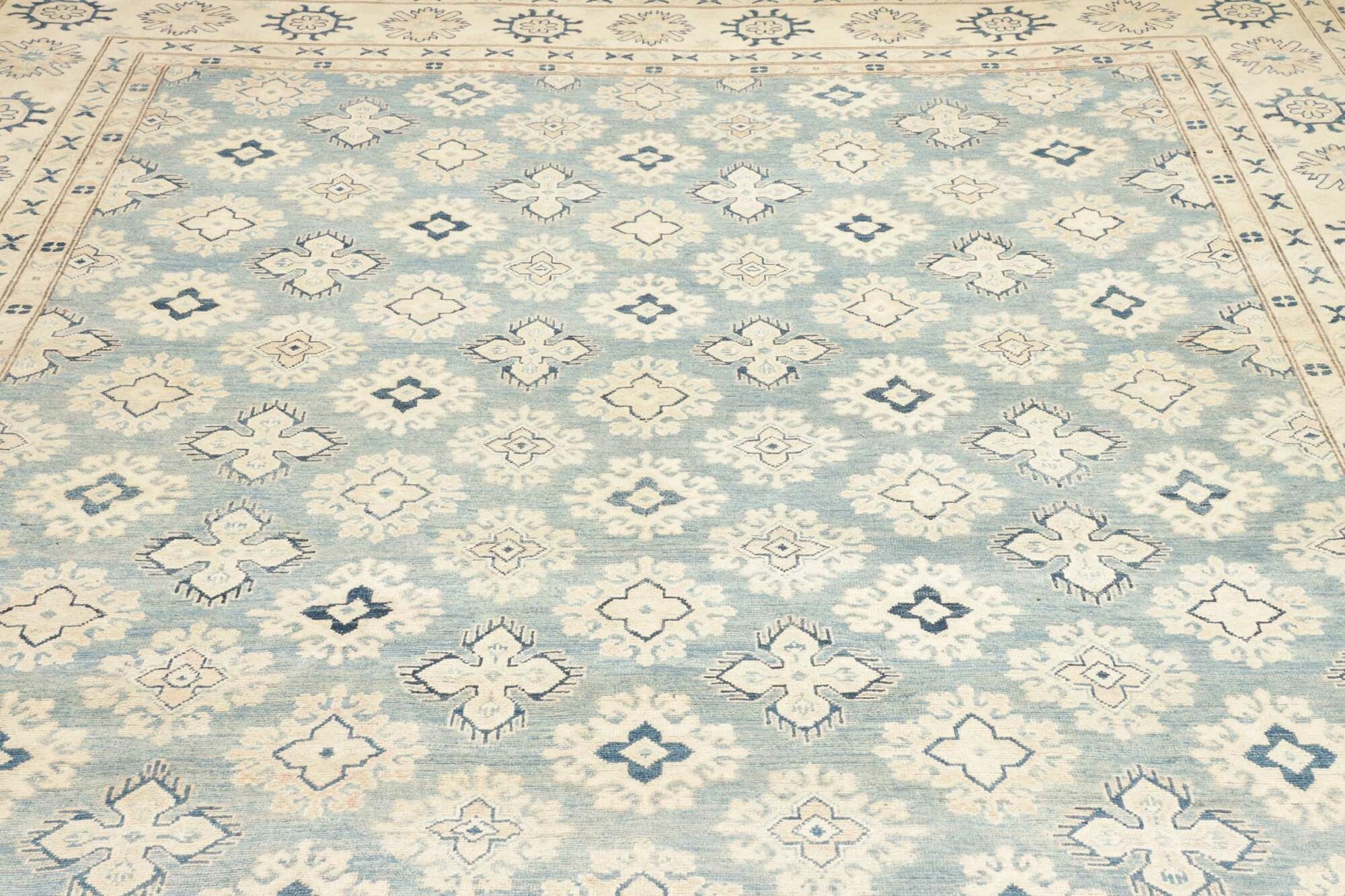 Djoharian Collection Exklusive Kazak Stil Teppich 9x12 Zimmer Größe Blau Gedämpfte Farben (Wolle) im Angebot