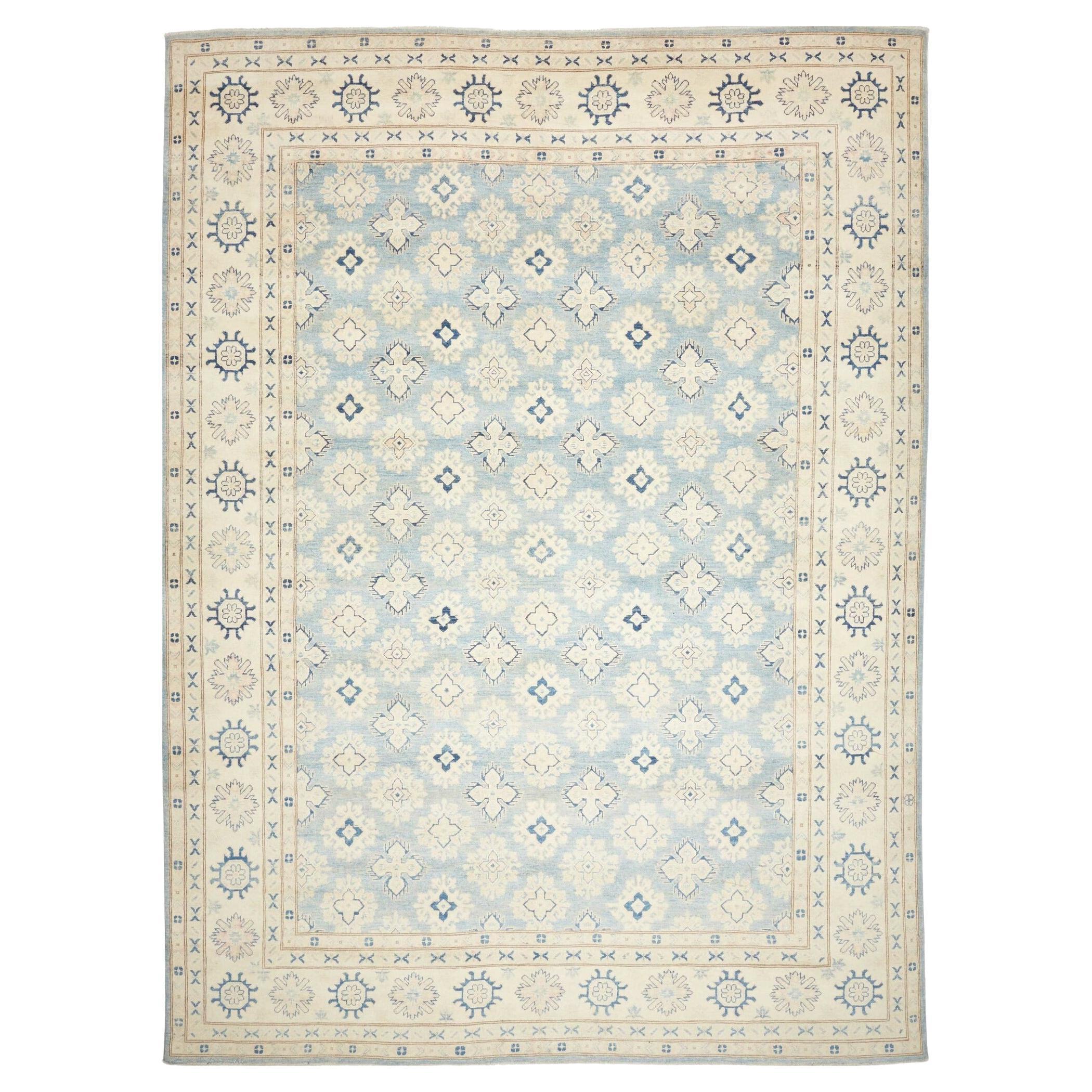 Djoharian Collection Exklusive Kazak Stil Teppich 9x12 Zimmer Größe Blau Gedämpfte Farben im Angebot