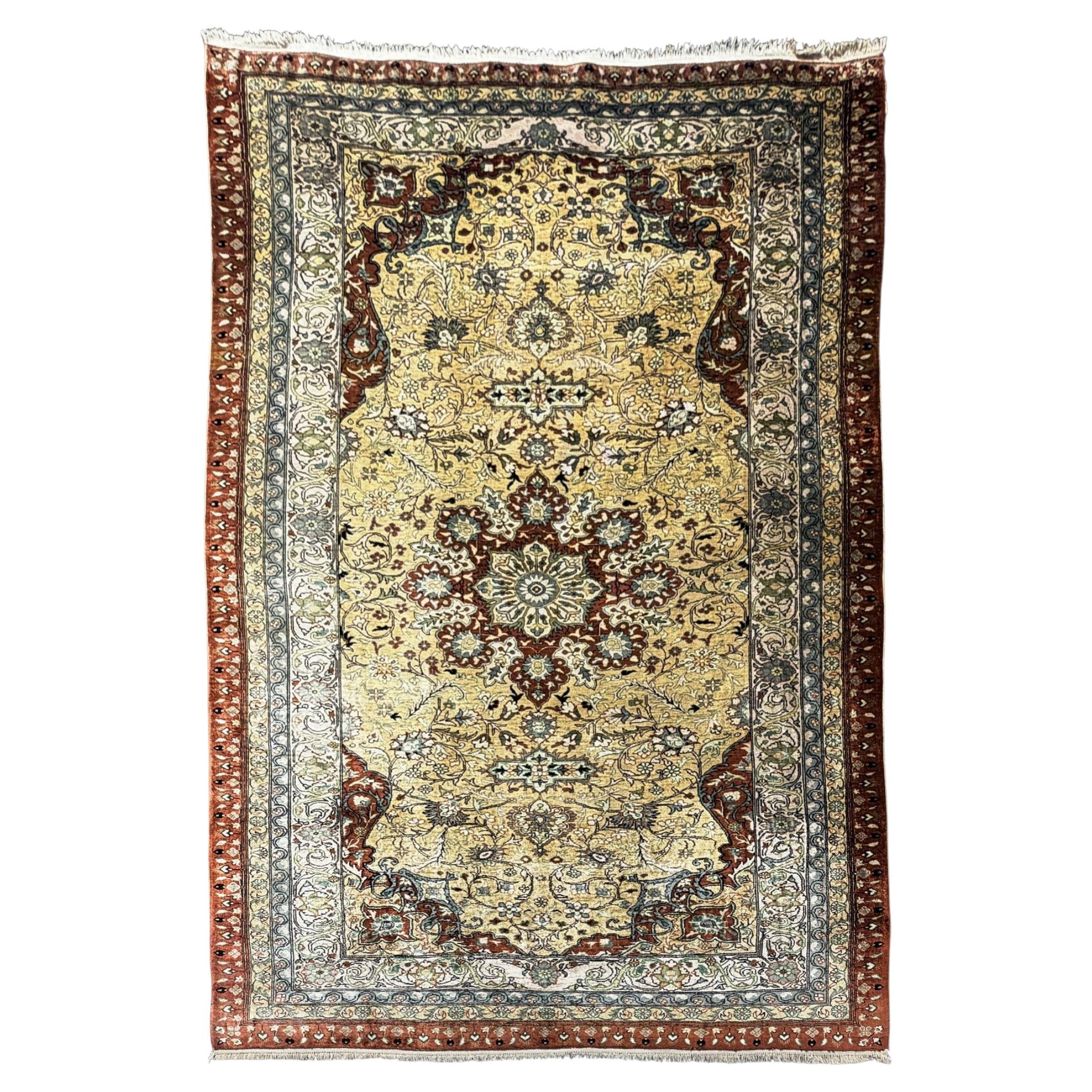 Djoharian Collection Exclusive Pure Silk Hereke Original Turkish Rug Antique For Sale