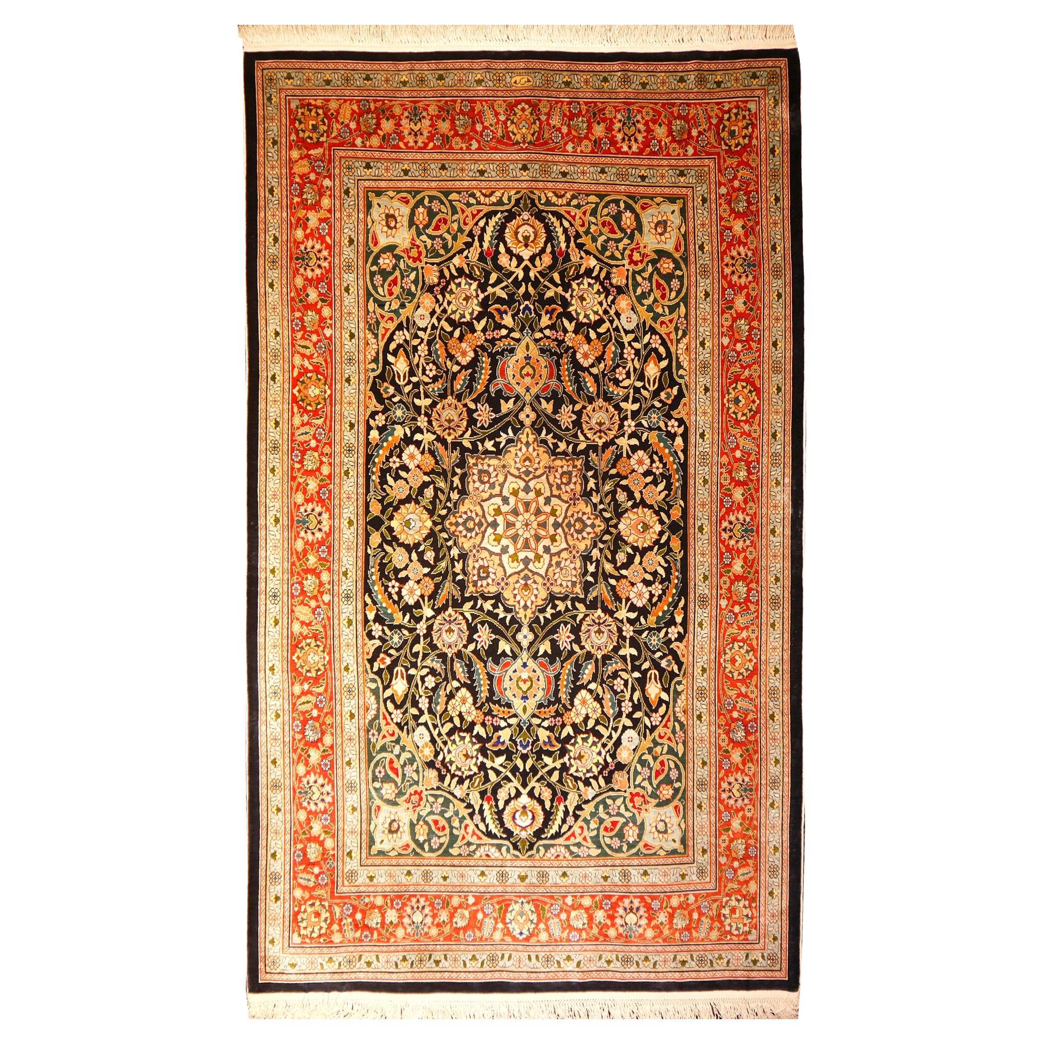 Djoharian Collection Exclusive Pure Silk Hereke Original Turkish Rug Signed 5x3 For Sale
