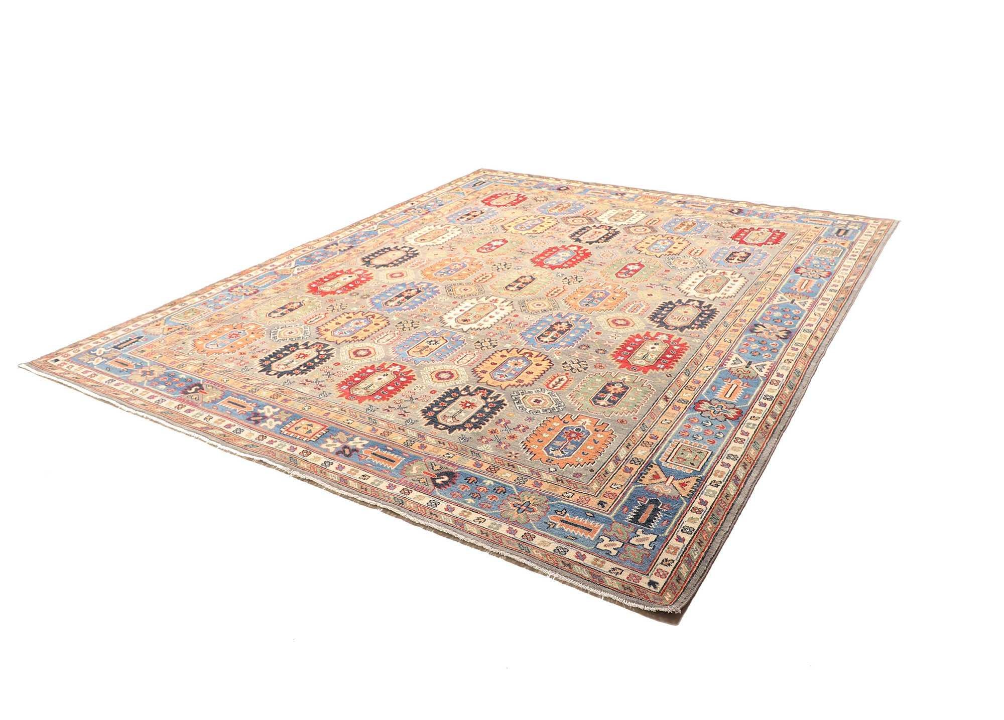 Kazak Rug 8x10 ft Hand-Knotted Carpet from Afghanistan 

Afghan Kazak rug 8x10 ft - 250 x 300 cm in a subtle pattern and design - ideal for the living room or dining room.
Manufacturing method: Hand-knotted
Design: Caucasian Kazak
Length: 10 ft -