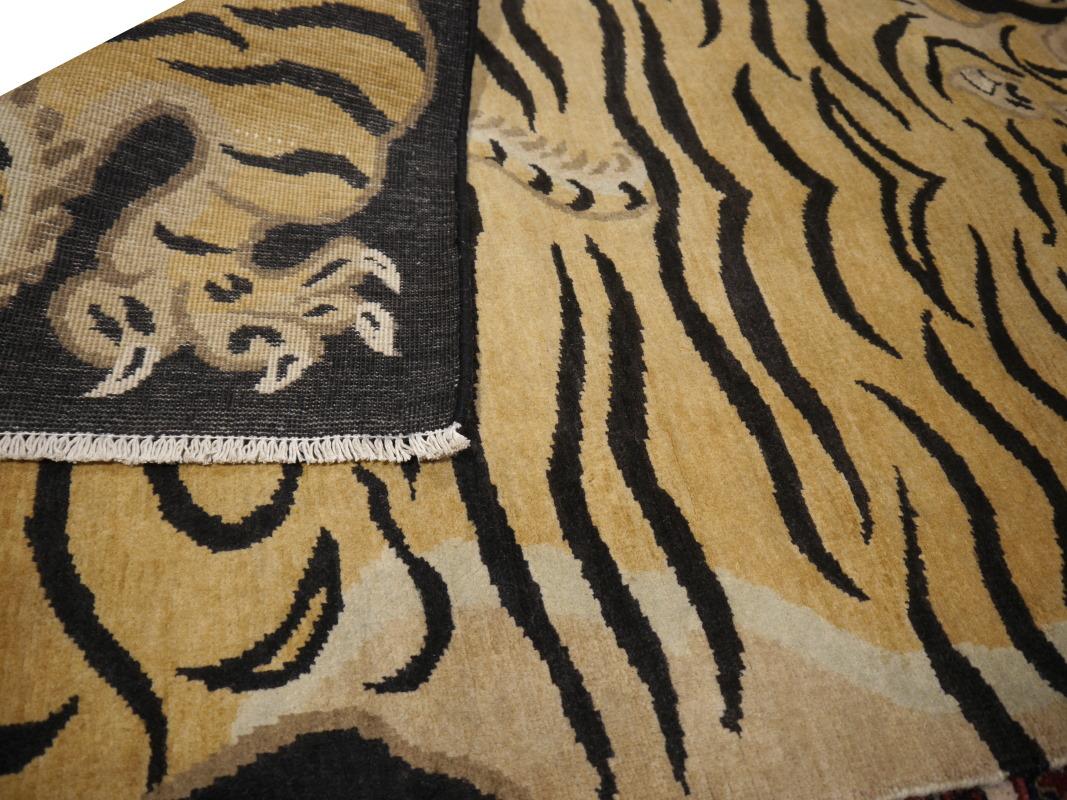 Djoharian Collection Tiger Rug Wool Hand Knotted Antique Tibetan Design For Sale 13