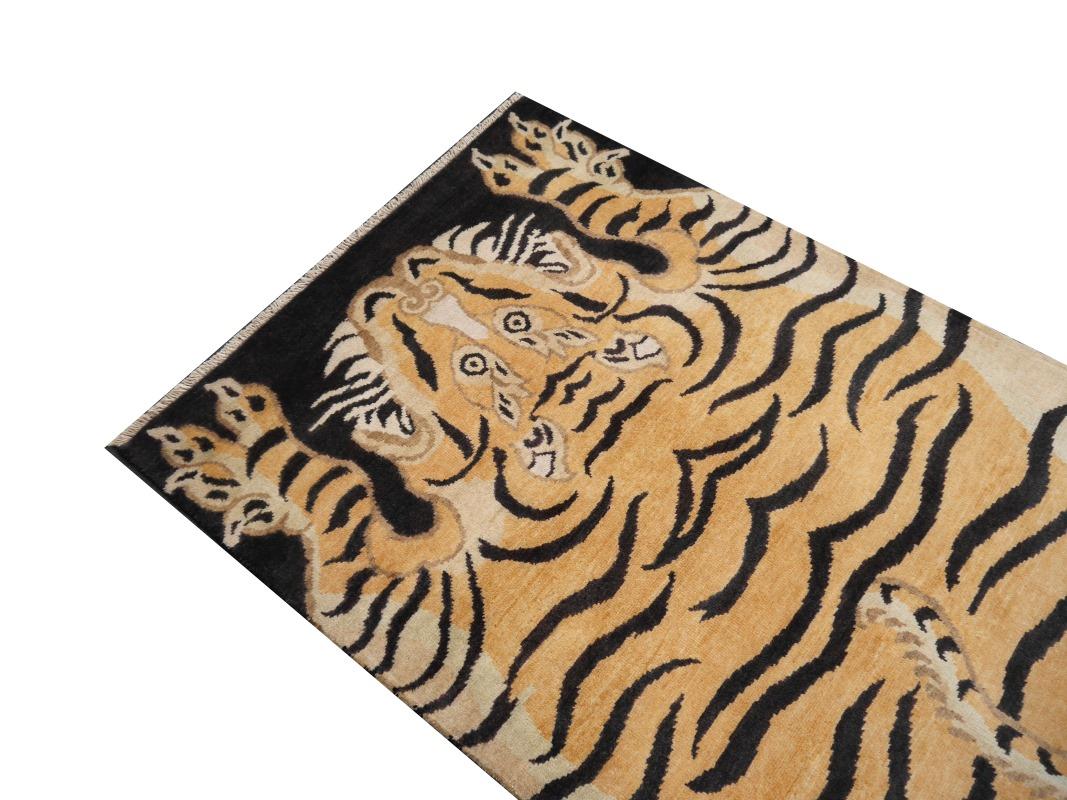 Contemporary Djoharian Collection Tiger Rug Wool Hand Knotted Antique Tibetan Design For Sale