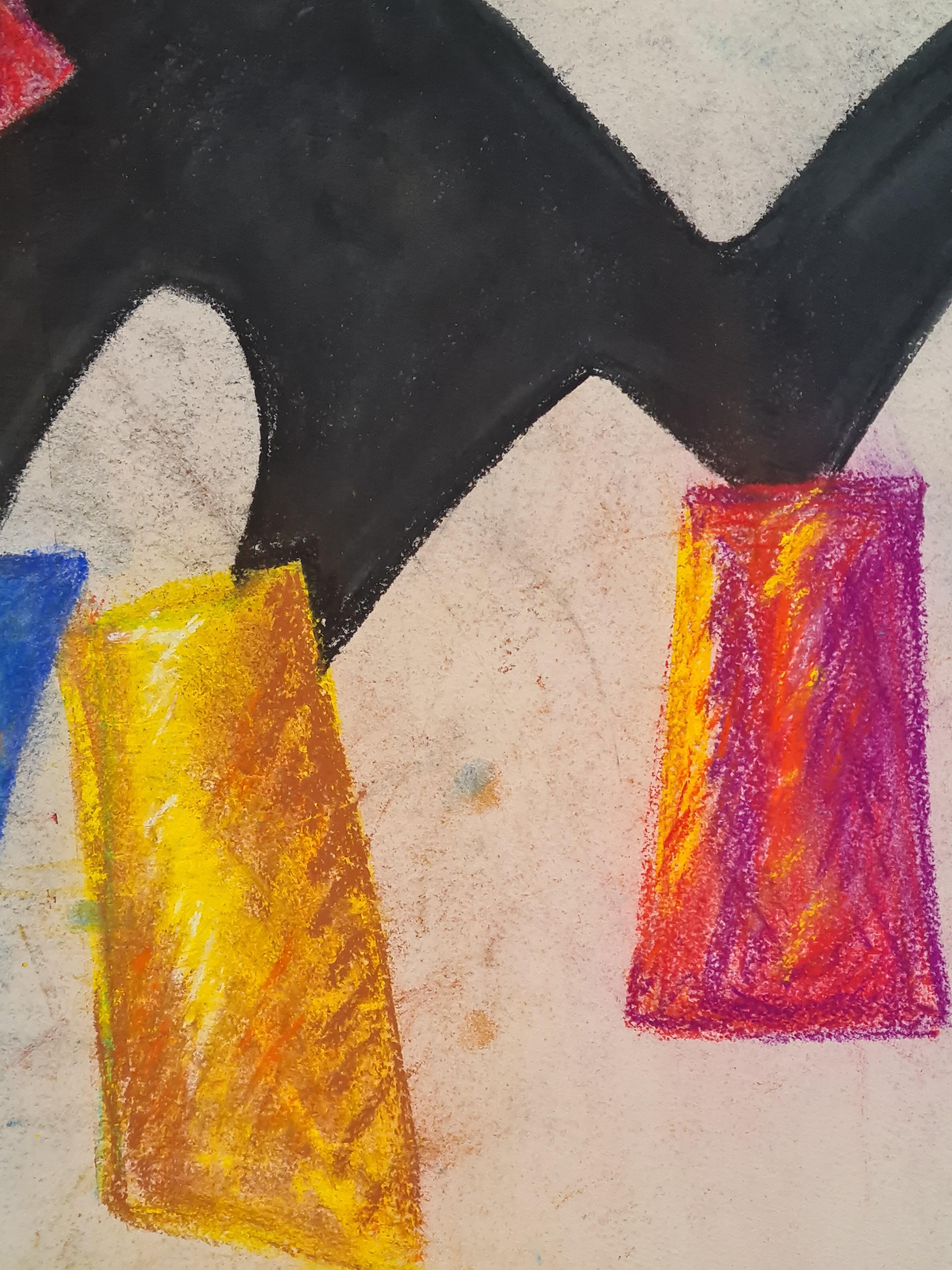 Pastello astratto moderno su carta, l'opera è firmata sul retro del foglio, Djoklevic.

Un pastello astratto luminoso e colorato nello stile di Alexander Calder. Potrebbe essere l'interpretazione di un cane con zampe, coda e testa colorate di nero
