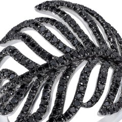 D'Jula 18 Karat White Gold Feather Ring with 1.00 Carat Black Diamonds