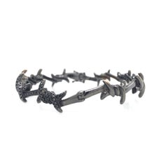 Djula Black Gold Barbed Wire Semi Pave White Diamond 18 Carat Bangle Bracelet