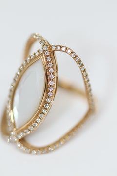 Djula Rare 18k Gold Diamond Mother of Pearl Double C Ring