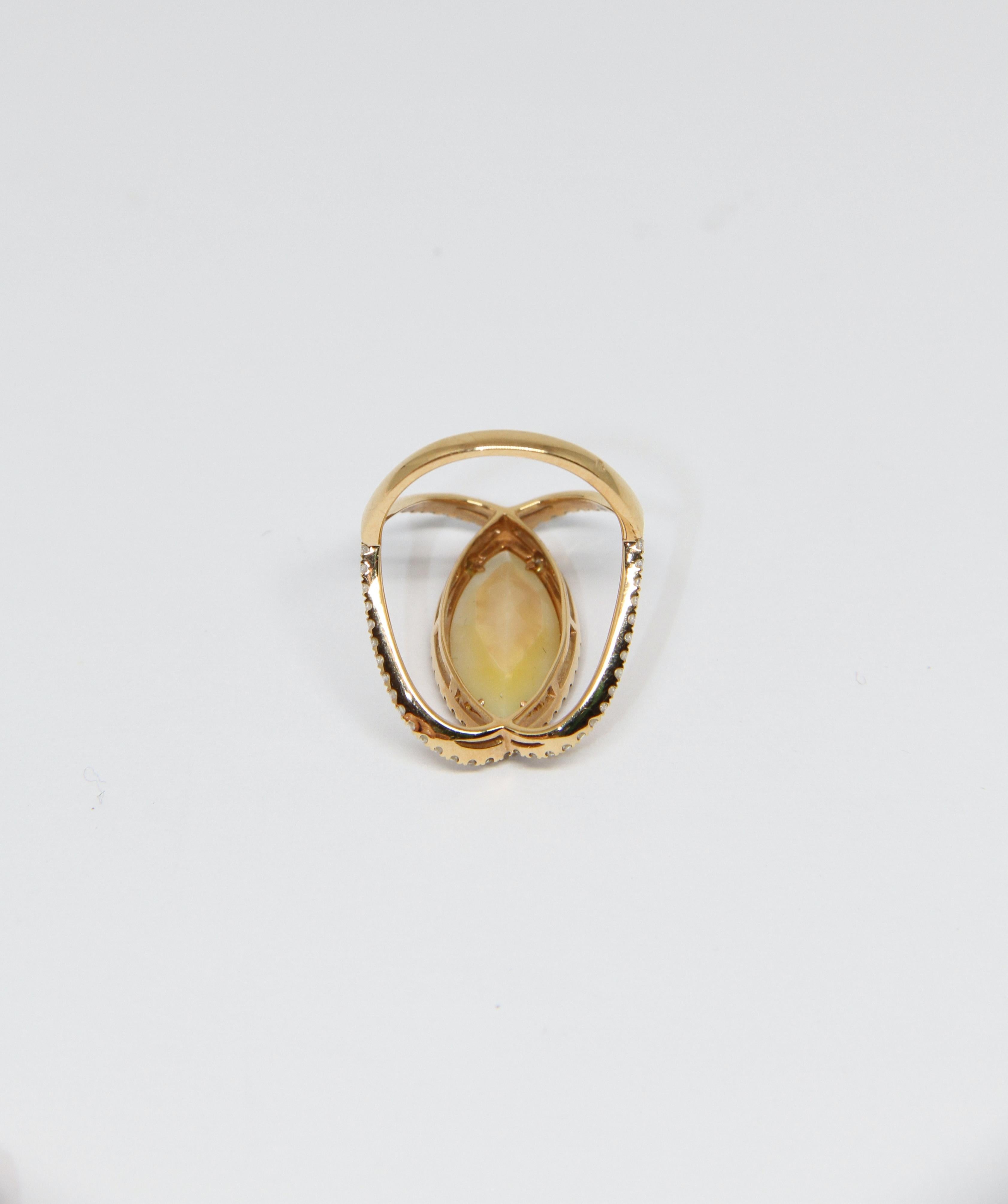 Djula Rare 18k Gold Diamond Mother of Pearl Double C Ring For Sale 2