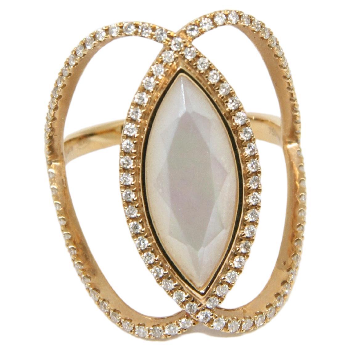 Djula Rare 18k Gold Diamond Mother of Pearl Double C Ring For Sale