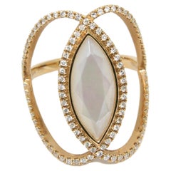 Djula Rare 18k Gold Diamond Mother of Pearl Double C Ring