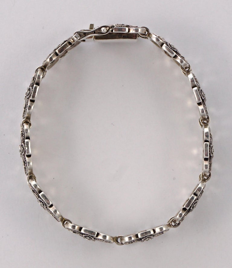 DK English Sterling Silver and Marcasite Panel Link Bracelet For Sale ...