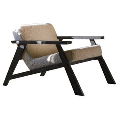 Contemporary Dark Black Oak And Alpaca Soft Beige Wool Chair by Dennis Kaiser