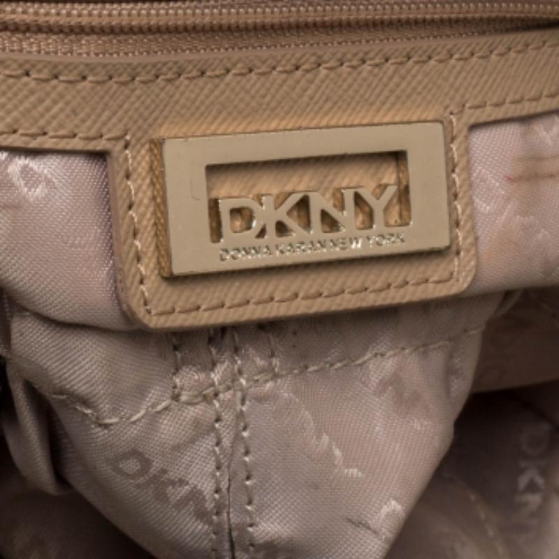 DKNY Beige/Black Leather Metal Detail Satchel For Sale 2