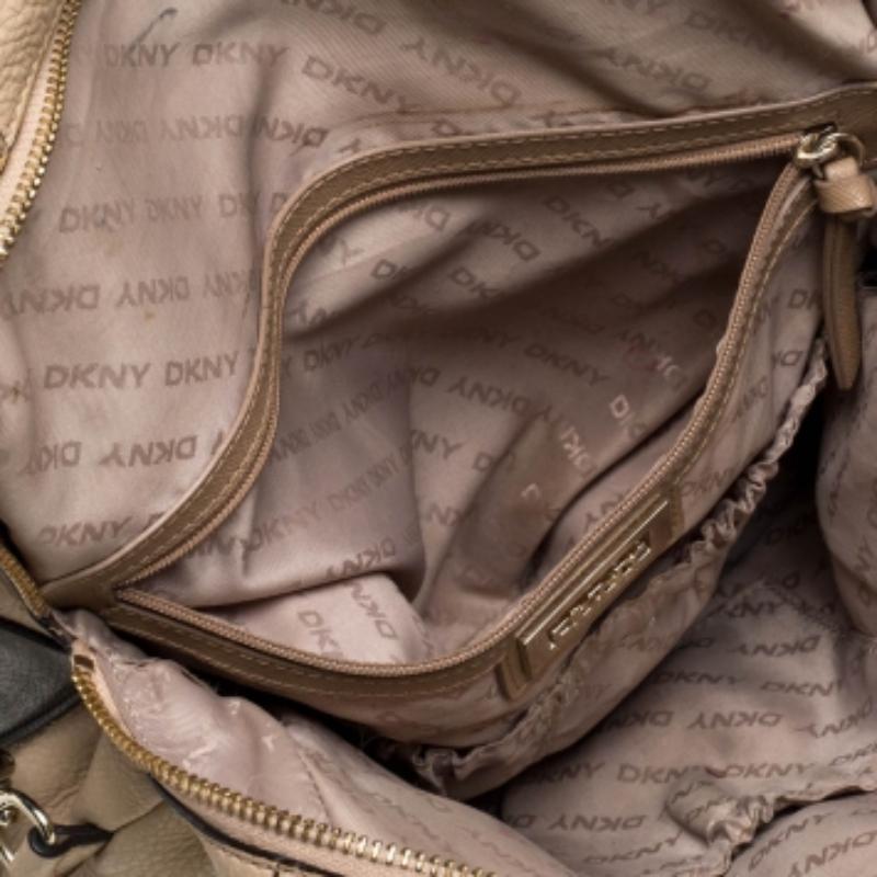 DKNY Beige/Black Leather Metal Detail Satchel For Sale 3