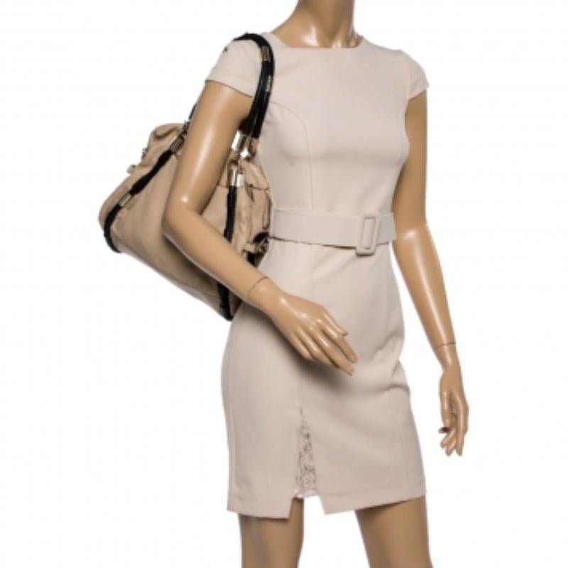 DKNY Beige/Black Leather Metal Detail Satchel For Sale 4