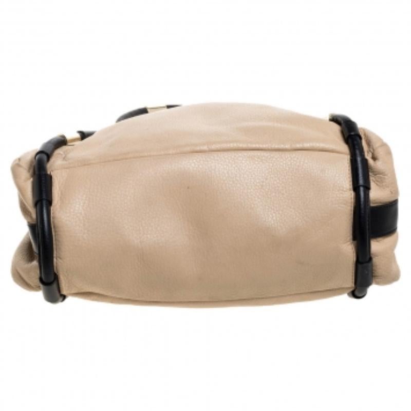 DKNY Beige/Black Leather Metal Detail Satchel For Sale 5