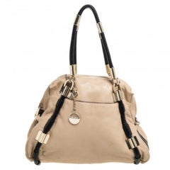 DKNY Beige/Black Leather Metal Detail Satchel