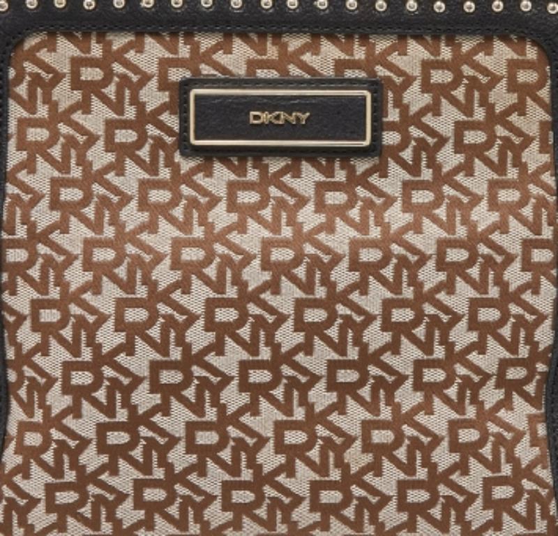 DKNY Beige/Nero: borsa firmata in tela e pelle con borchie in vendita 5