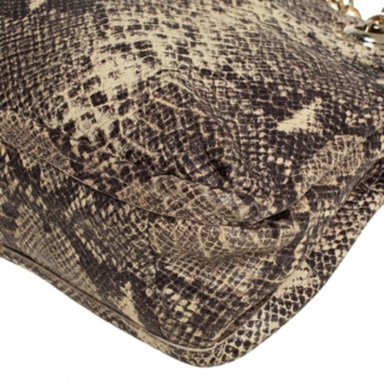 DKNY Beige/Black Snakeskin Embossed Leather  Chain Shoulder Bag For Sale 2