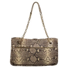 DKNY Beige/Black Snakeskin Embossed Leather  Chain Shoulder Bag