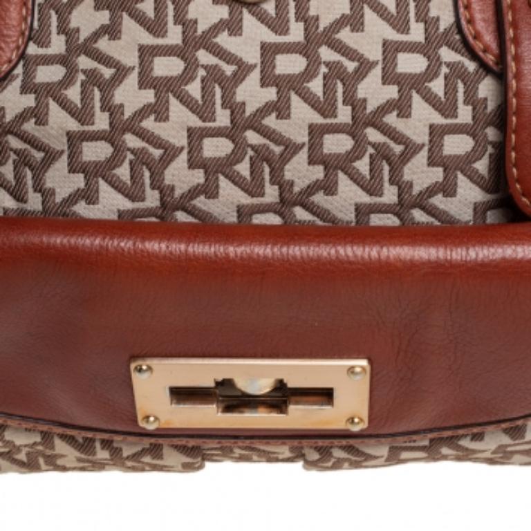 DKNY Beige/Brown Signature Canvas and Leather Satchel For Sale 2
