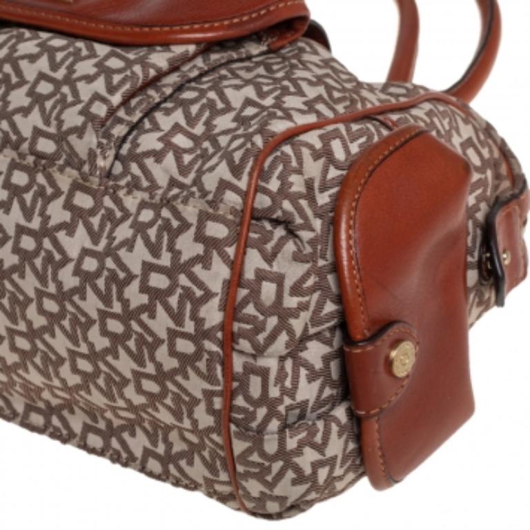 DKNY Beige/Brown Signature Canvas and Leather Satchel For Sale 3