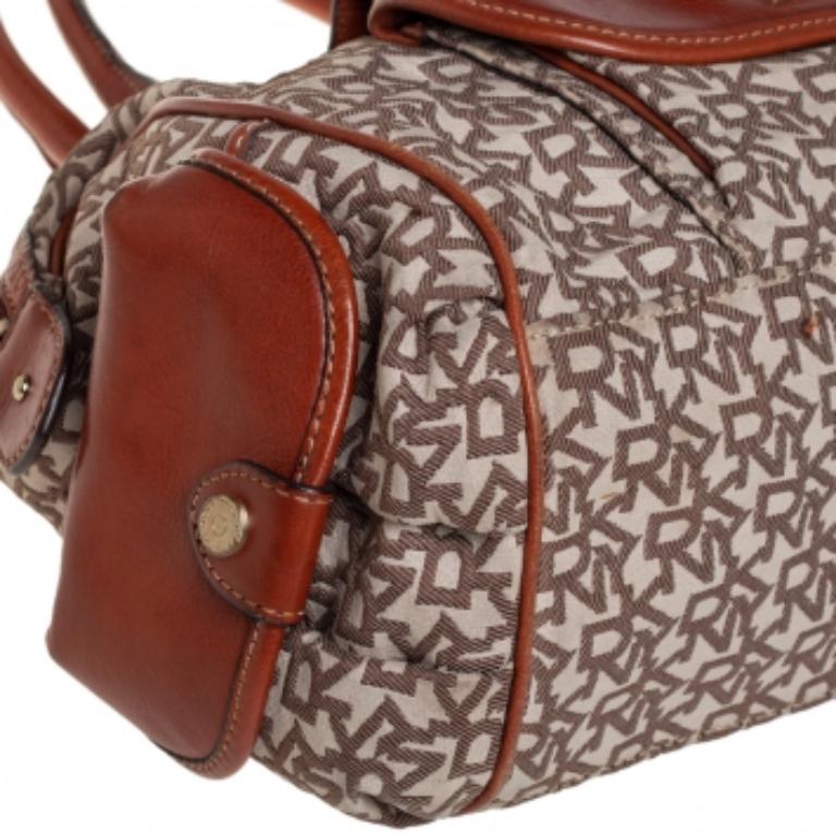 DKNY Beige/Brown Signature Canvas and Leather Satchel For Sale 4