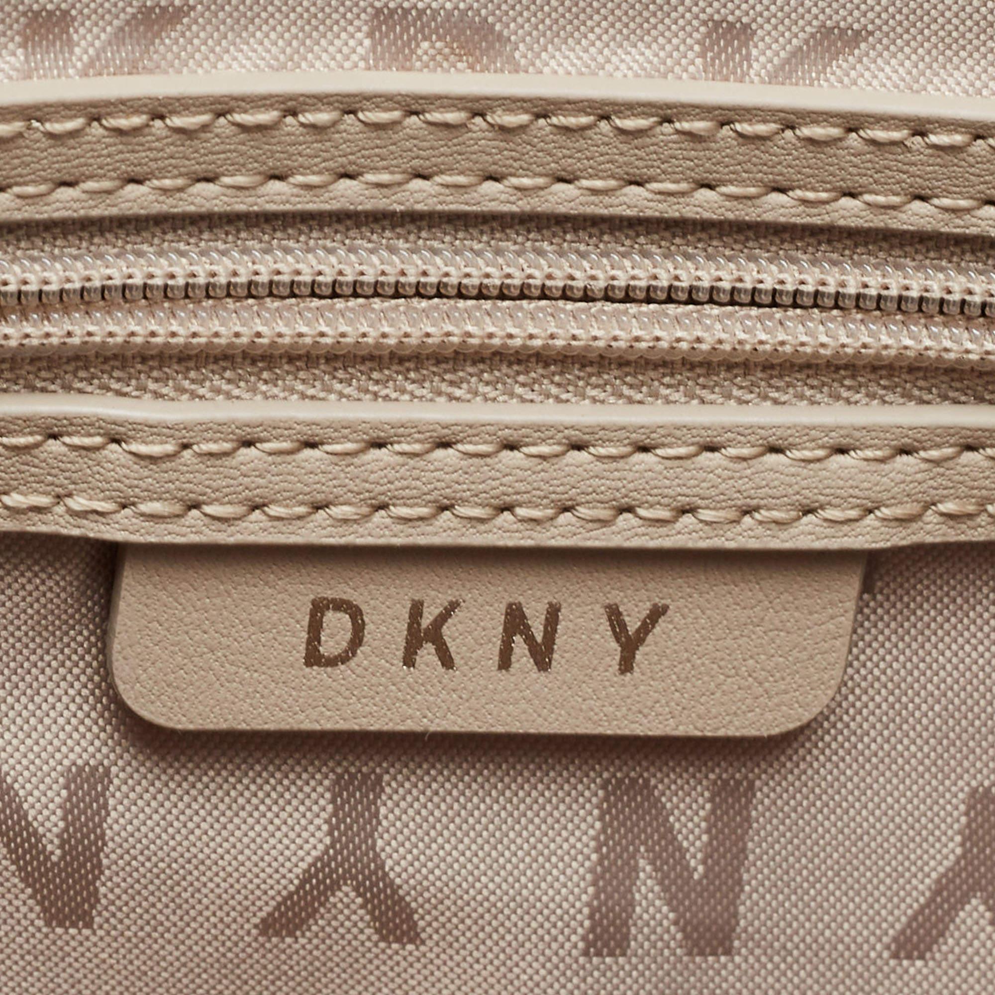 DKNY Beige/Brown Signature Coated Canvas and Leather Top Zip Shopper Tote 7