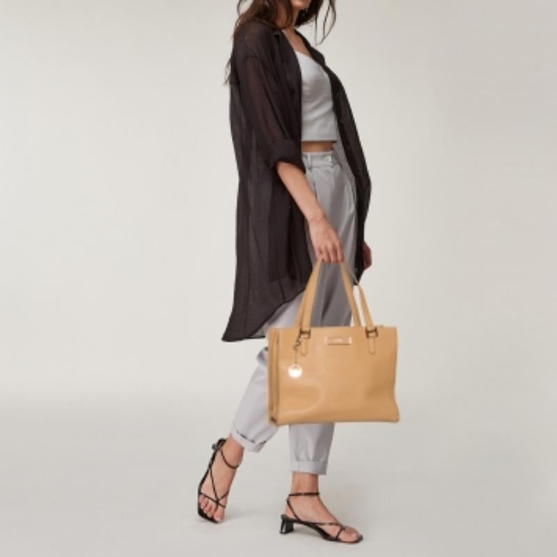 Orange DKNY Beige Leather Bryant Park Zip Tote For Sale