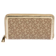 DKNY Beige Signature Coated Canvas and Leather Zip Around Wallet