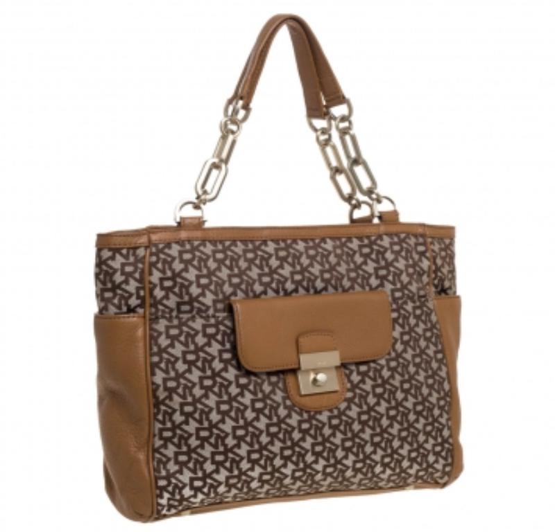 Bolso de lona y piel Dkny Beige/Tán Signature en venta 3