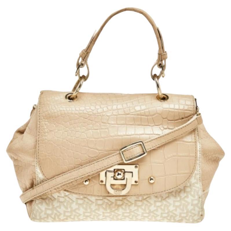 Dkny Beige/Weiß Signatur Umhängetasche aus beschichtetem Segeltuch und Leder