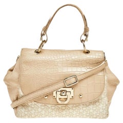 Bolso de piel y lona recubierta Dkny Beige/Blanco Signature