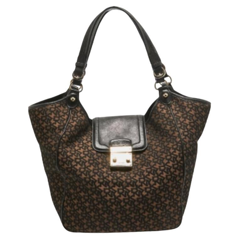 Bolso DKNY en tejido jacquard y piel con monograma negro/marrón