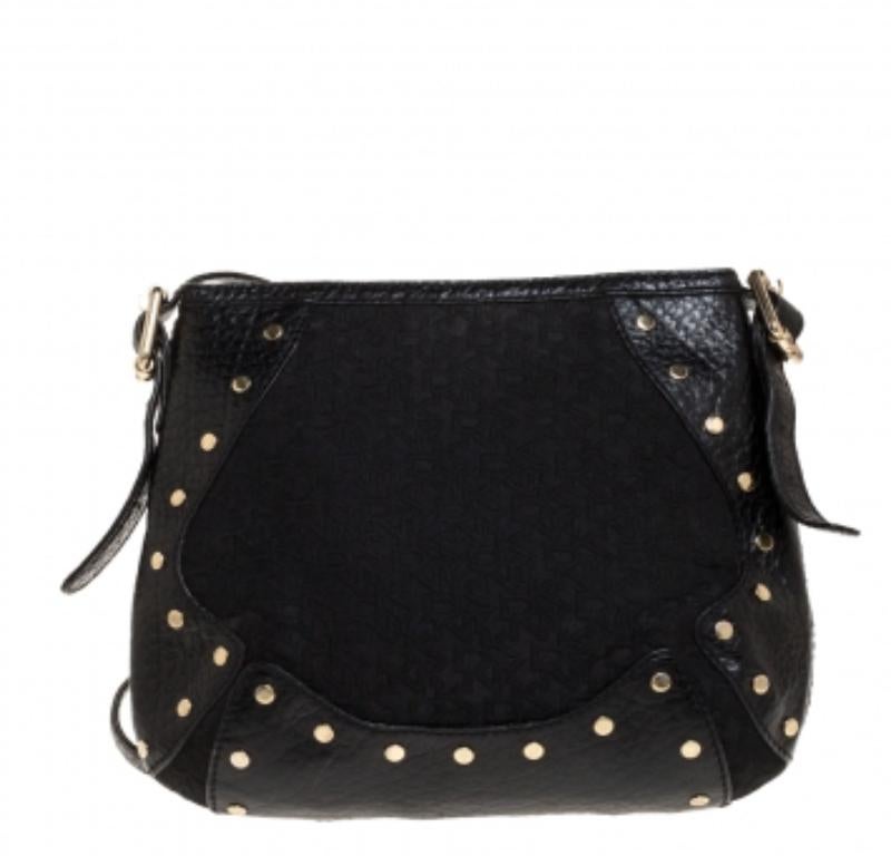 Nero Borsa a tracolla in tela e pelle nera Dkny in vendita