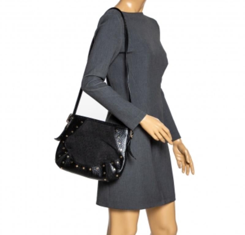 Borsa a tracolla in tela e pelle nera Dkny in vendita 4