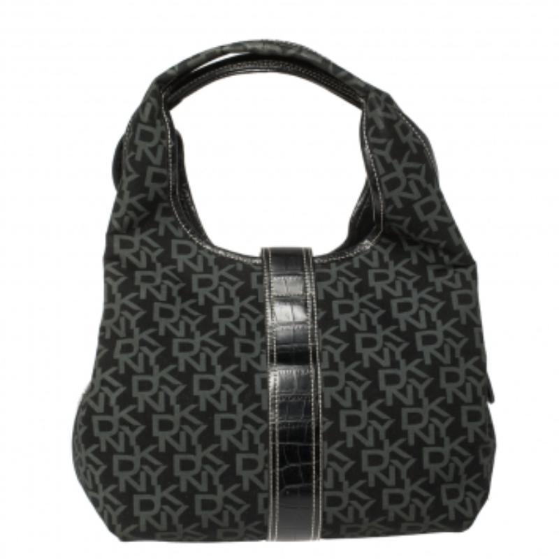 Borsa in tela e pelle firmata Dkny nero/grigio in vendita 2
