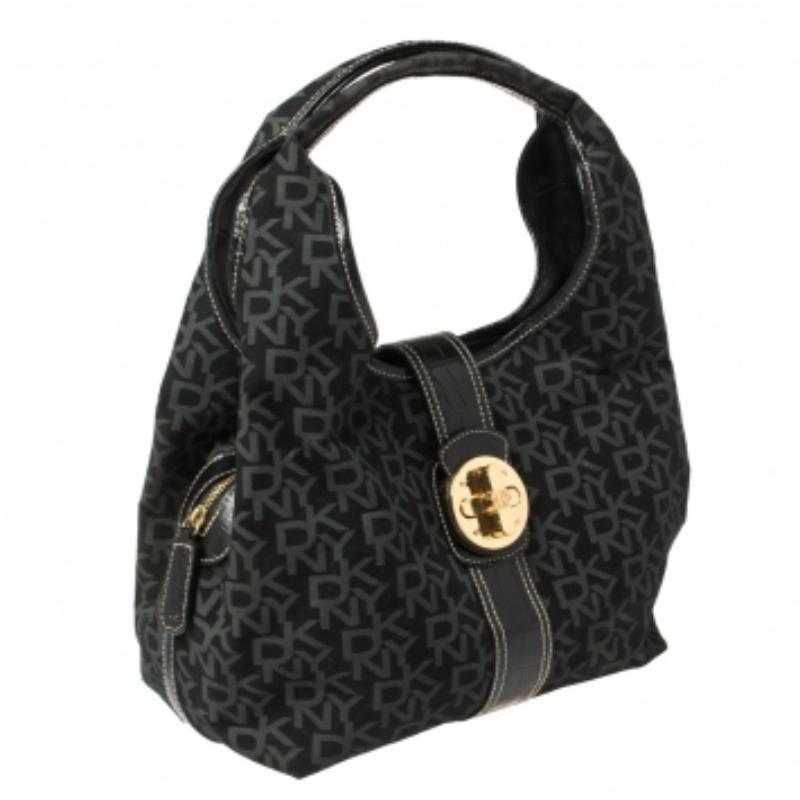 Borsa in tela e pelle firmata Dkny nero/grigio in vendita 3
