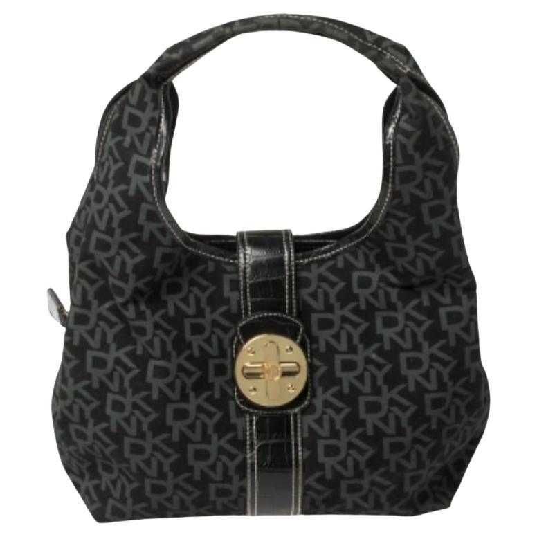 Borsa in tela e pelle firmata Dkny nero/grigio in vendita